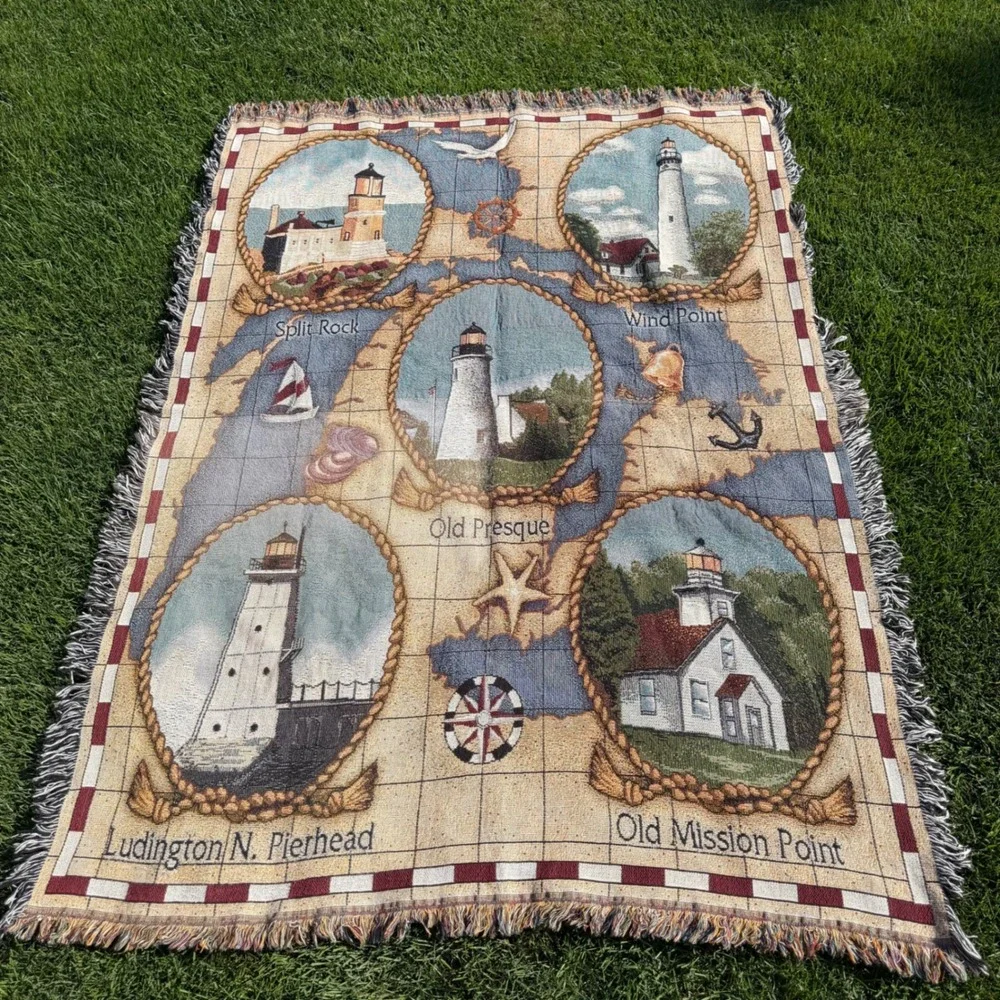 Manual Woodworkers Lighthouses of the Great Lakes Tapestry Throw Blanket 51x71
